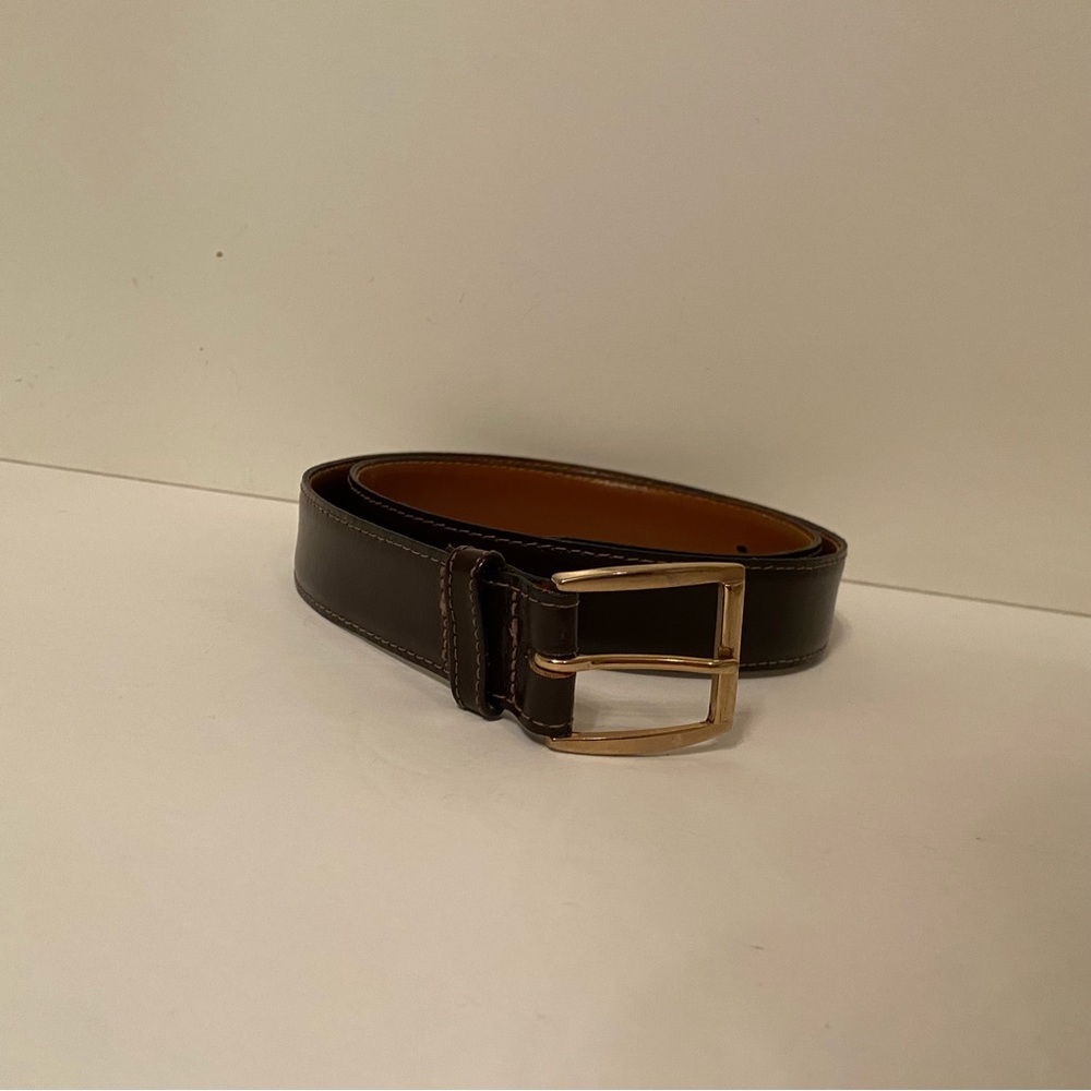 DANBURY BELT BROWN LEATHER GOLD BUCKLE SIZE 34 USA MENS ACCESSORY